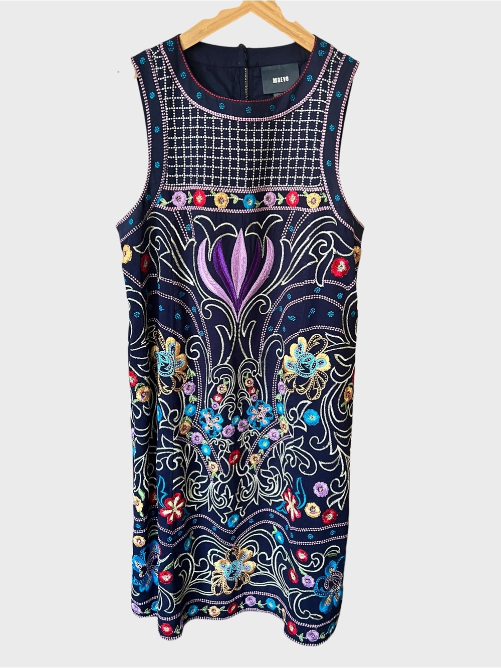 Maeve Sleeveless Embroidered Navy Floral Shift Dress